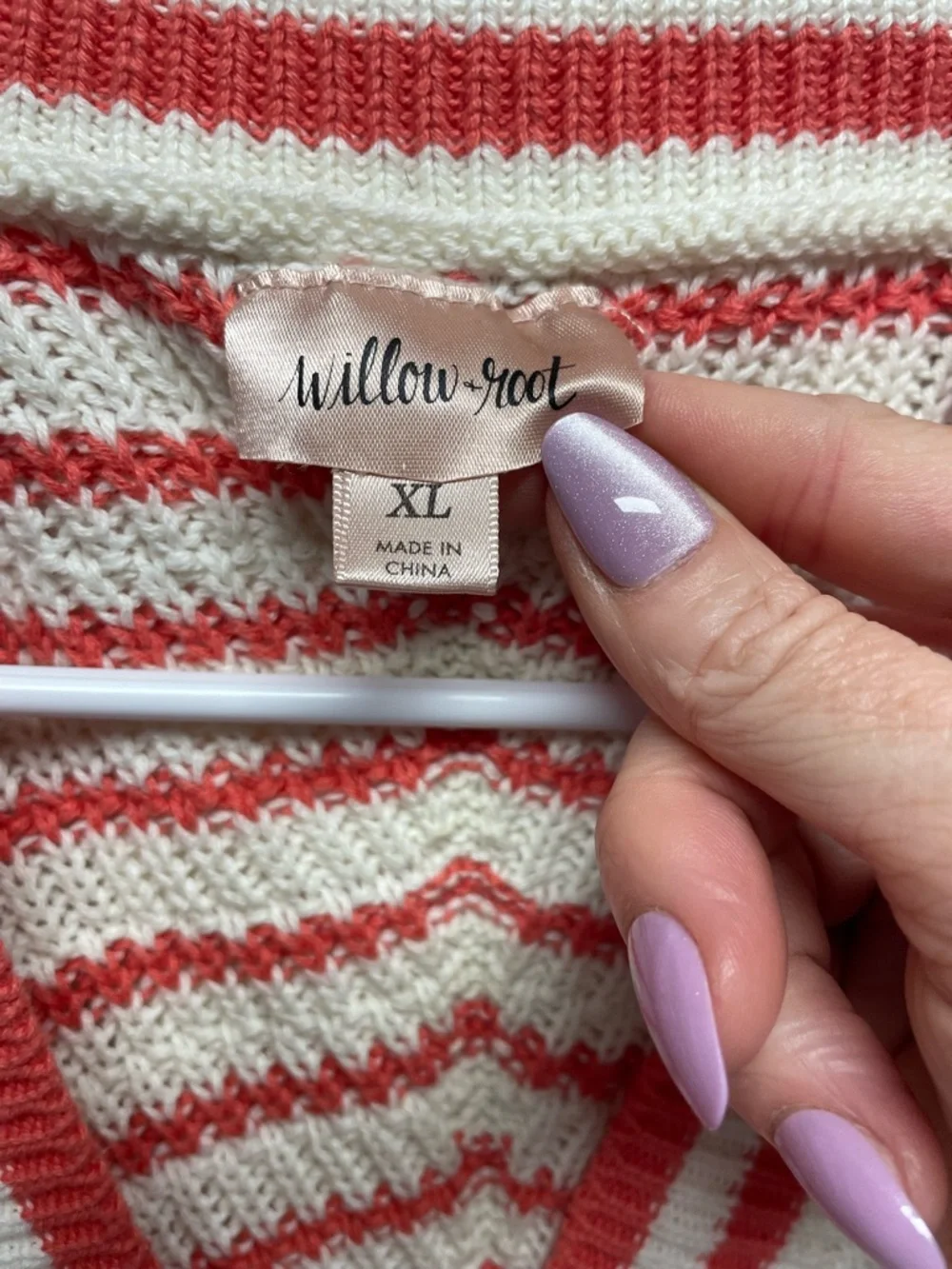 Striped V-Neck Knit Sweater in Cream & Coral - Picture 3 of 3